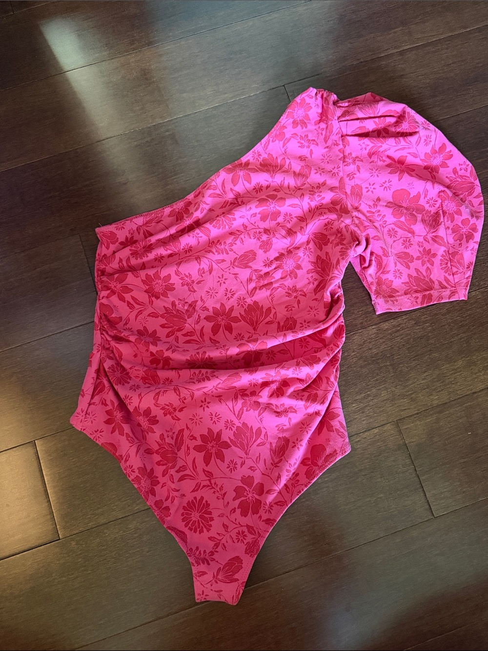 Free People Pink Floral One-Shoulder Bodysuit